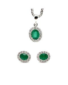 9ct White Gold 0.35ct Emerald and 0.08ct Diamond Cluster Pendant