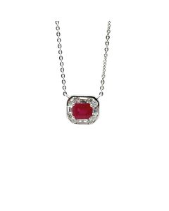 18ct White Gold 0.60ct Ruby and 0.20ct Diamond Pendant with Chain
