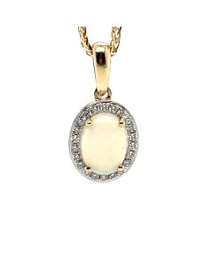 9ct Yellow Gold 0.70ct Opal and 0.10ct Diamond Pendant