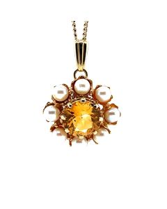Pre-Owned 9ct Yellow Gold Citrine Pendant and Chain