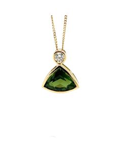 18ct Yellow Gold 1.29ct Tourmaline and 0.11ct Diamond Pendant with Chain