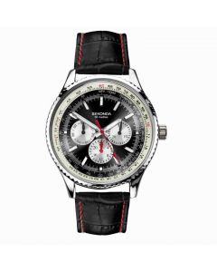 Gents Sekonda Watch Silver Case, Black Strap with Black Dial  - 30035