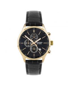 Gents Sekonda Watch Gold Case, Black Strap with Black Dial - 30107