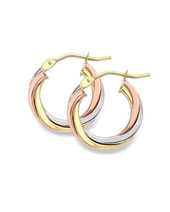9ct Three colour gold hoop earrings