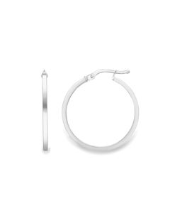 9ct White Gold Square Tube Round Hoop Earrings 
