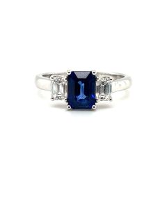 18ct Gold 1.30ct Sapphire & 0.53ct Diamond Three Stone Ring