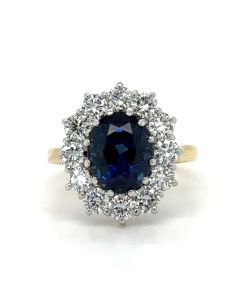 Pre- Owned 18ct Gold 3.99ct Sapphire & 1.80ct Diamond Cluster Ring