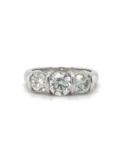 Platinum 2.12ct Diamond Three Stone Bar Set Ring