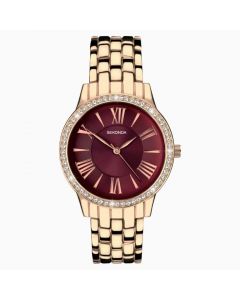 Ladies Sekonda Watch Rose Gold Case, Rose Gold Bracelet with Red Dial  - 40290