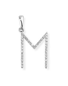 18ct White Gold Diamond 'M' Initial Pendant