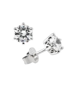 Diamonfire Silver Clear Cz 6 Claw Stud Earrings 62-1266-1-082