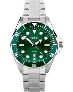 Sekonda Hudson Dive Mens Watch Stainless Steel Green Dial 30096