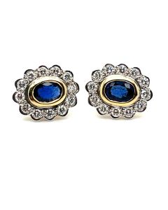 18ct Yellow & White Gold Blue Sapphire and Diamond Cluster Earrings