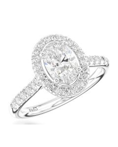Platinum 0.80ct ‘G Vs2’ Oval Diamond Halo ring with Diamond set Shoulders 