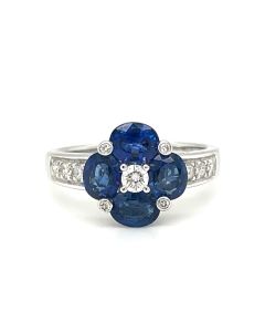 18ct White gold Oval Sapphire & Diamond Cluster Ring