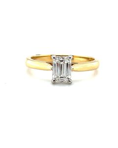 18ct Gold Emerald Cut 0.90ct ‘F Vs1’ Diamond Solitaire Ring 