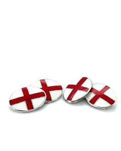 Silver Oval St George Flag Enamel Chain Cufflinks