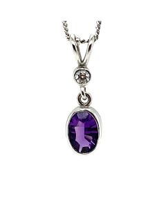 18ct White Gold Amethyst and 0.05ct Diamond Two-Stone Pendant with Chain