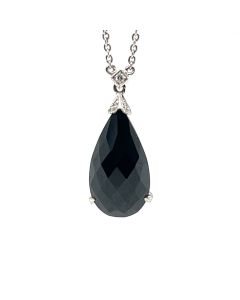 18ct White Gold 5.80ct Onyx and 0.07ct Diamond Drop Pendant