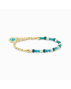 Thomas Sabo Charm bracelet with white pearls, malachite and disc gold plated