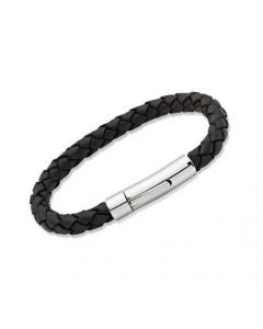 Unique Black Leather & Steel Bracelet