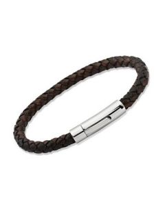 Unique Stainless Steel Dark Brown Leather Bracelet