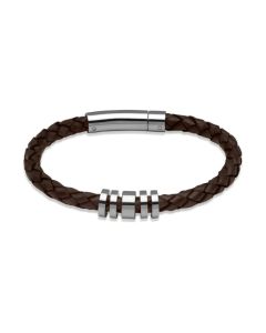 Unique & Co Men’s Leather Bracelet Steel Elements Dark Brown 21cm