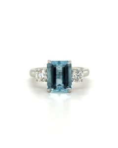 Platinum 3.00ct Aquamarine & 0.70ct Diamond Three Stone Ring