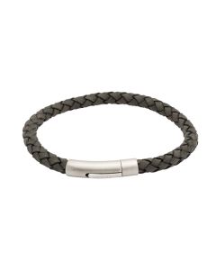 Unique & Co Antique Black Leather Matte Stainless Steel Clasp Bracelet 21CM