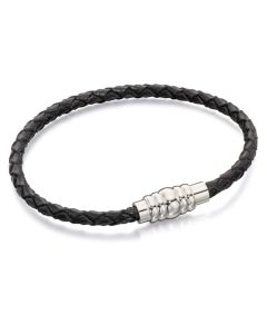 Fred Bennett Skinny Black Leather Bracelet With Magnetic Stainless Steel Clasp-23cm