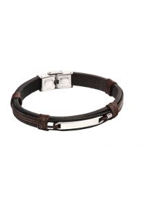 Fred Bennett Stainless Steel Brown/Black Leather Strand ID Bracelet B5124