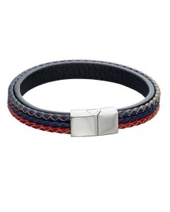 Fred Bennett Woven Blue, Red & Grey Leather Bracelet