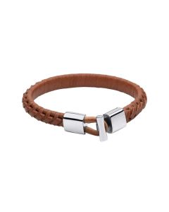 Fred Bennett Brown Braided Leather Bracelet with T-Bar Clasp