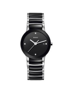 Rado Ladies Centrix Diamonds Stainless Steel /Ceramic Black Dial Bracelet Watch 28mm R30935712