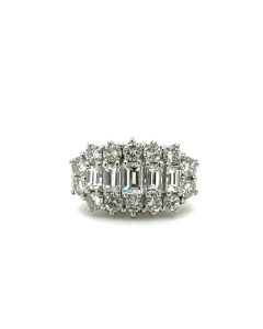 Pre-Owned 18ct White Gold Baguette & Round Diamond Cluster Ring
