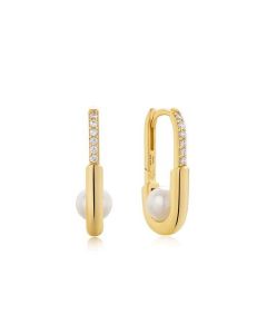 Ania Haie Gold plated Pearl Interlock Oval Hoop Earrings