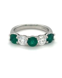 Platinum 1.05ct Emeralds and 0.78ct Diamond 5 Stone Ring