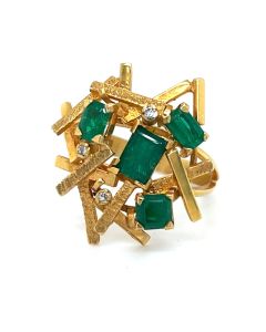 Pre-owned 18ct Yellow Gold Emerald and Diamond Gillian Packard Ring