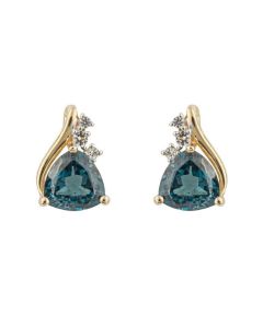 9ct Yellow and White London Blue/White Topaz Stud Earrings