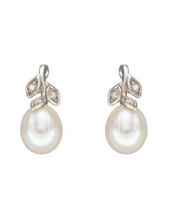 Pearl and Diamond Vine Earrings in 9ct White Gold