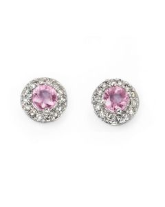 9ct White Gold Pink Sapphire and Diamond Studs