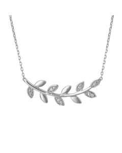 9ct White Gold Diamond Set Leaf Necklace