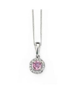 9ct White Gold Pink Sapphire and Diamond Pendant