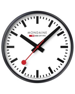 Mondaine Classic Black Frame White Dial Wall Clock 25cm