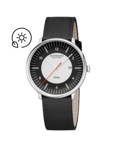 Mondaine Doppio Solar Black Dial Leather Strap Men’s Watch