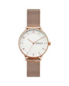 Skagen Ladies Riis With White Dial and Rose Gold Mesh Strap