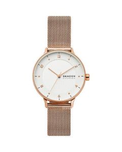 Skagen Ladies watch with white dial and Rose Gold mesh strap