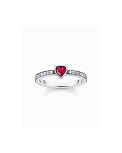 Thomas Sabo Silver solitaire ring with red stone + zirconia