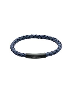 Unique & Co Blue leather bracelet Black IP Plated Steel Clasp