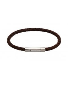 Unique & Co Dark Brown Leather Bracelet with Steel Clasp 19cm